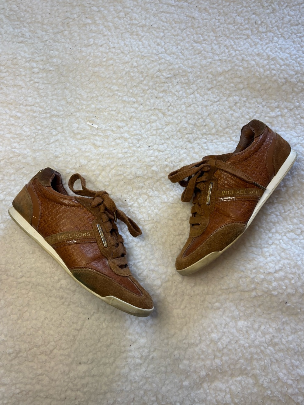 MK Michael Kors Women Brown Mixed Leather Low Top Sneakers